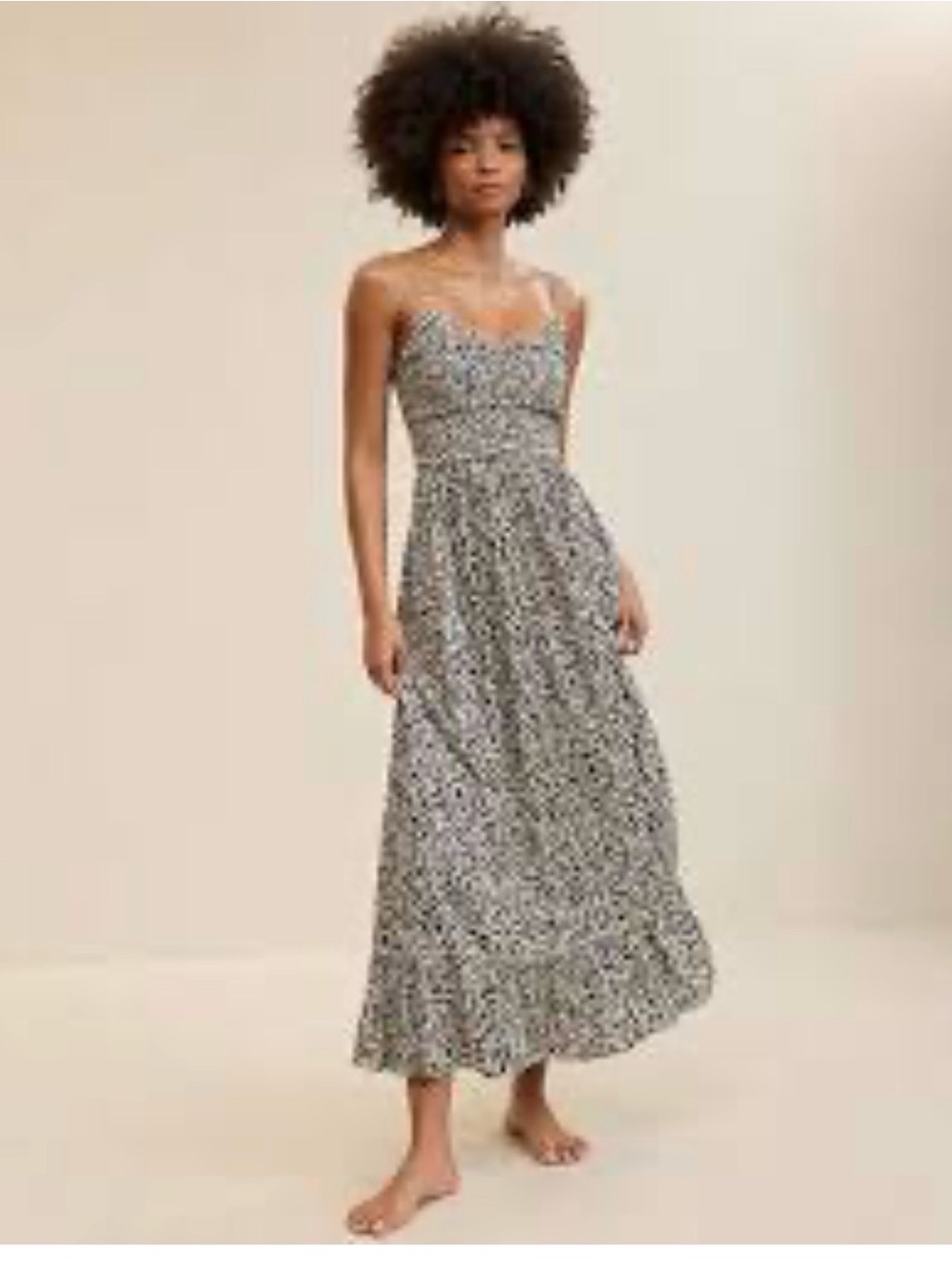 NWT AMERICAN EAGLE Spaghetti Strap Floral Midi Dress in Black and White